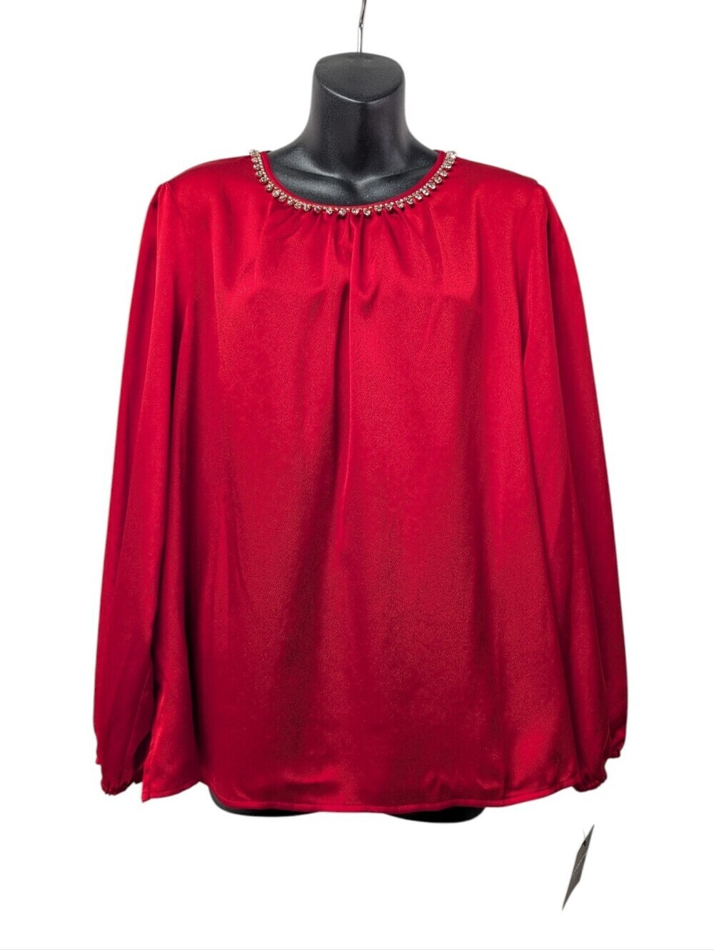 Liz Claiborne Career Petite Red Rhinestone Embellished Blouse XL Long Sleeve NWT